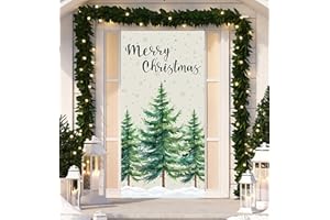 IMISHM Christmas Tree Door Decorations Watercolor Christmas Door Cover Christmas Door Banner Christmas Porch Sign for Indoor Outside Party Decorations