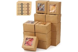 CINCCOKE Brown 50pcs Cookie Boxes for Gift Giving, 4x4x2.5 Inches Small Bakery Boxes with Window, Kraft Paper Treat Boxes, Pastry Boxes for Dessert, Macarons, Cupcake, Donuts