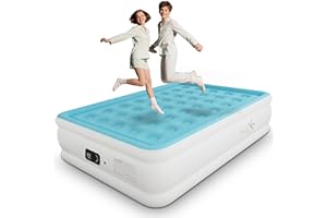 HikerSKY Full Air Mattress with Built-in Pump, Single Air Bed with Portable Storage Bag, Suitable for Home and Guests, Top Flocking, 18" Full Sky Blue