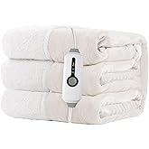 RALYSUN Electric Heated Blanket Throw Size 50"x60" - Dual-Sided with Microplush & Sherpa Fabric, 4 Heat Settings & 3 Hours Auto Off, Machine Washable - White