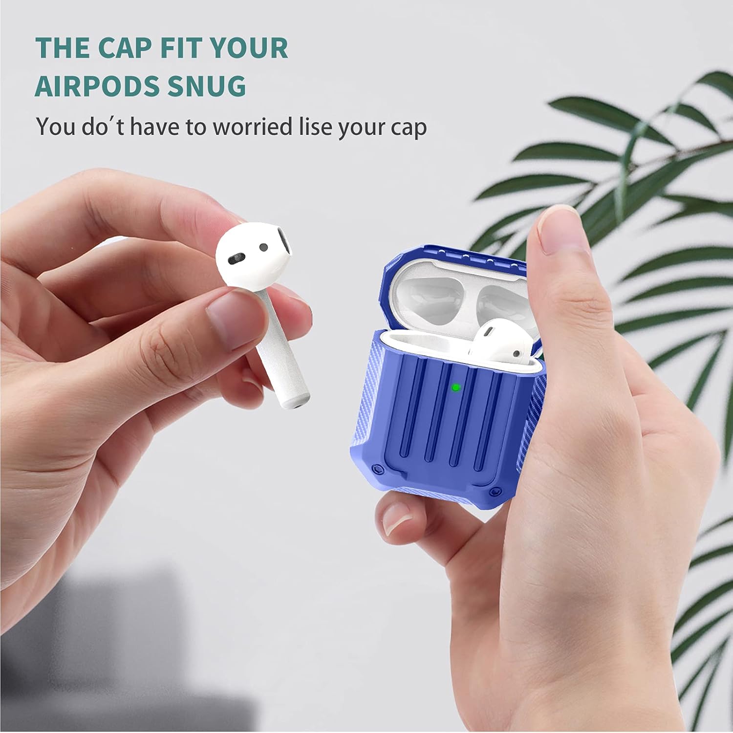AirPods Case Cover, RFUNGUANGO Full-Body Rugged Shock Proof Protective Skin with Keychain for Men Boy Women with Airpods 2 & 1 Charging Case-Blue