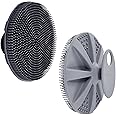 INNERNEED Food-Grade Soft Silicone Body Scrubber Shower Brush Handheld Cleansing Skin Brush, Gentle Exfoliating and Lather Well (Black+Gray)