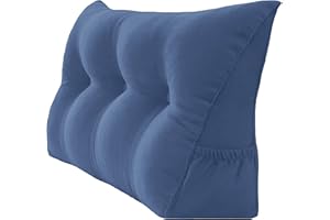 Peachwell Triangular Reading Bed Rest Pillow Large Bolster Cushion Headboard Backrest Wedge Pillow with Removable Cover and Two Large Side Pockets (Blue, Twin: 39 x 8 x 20 inches)
