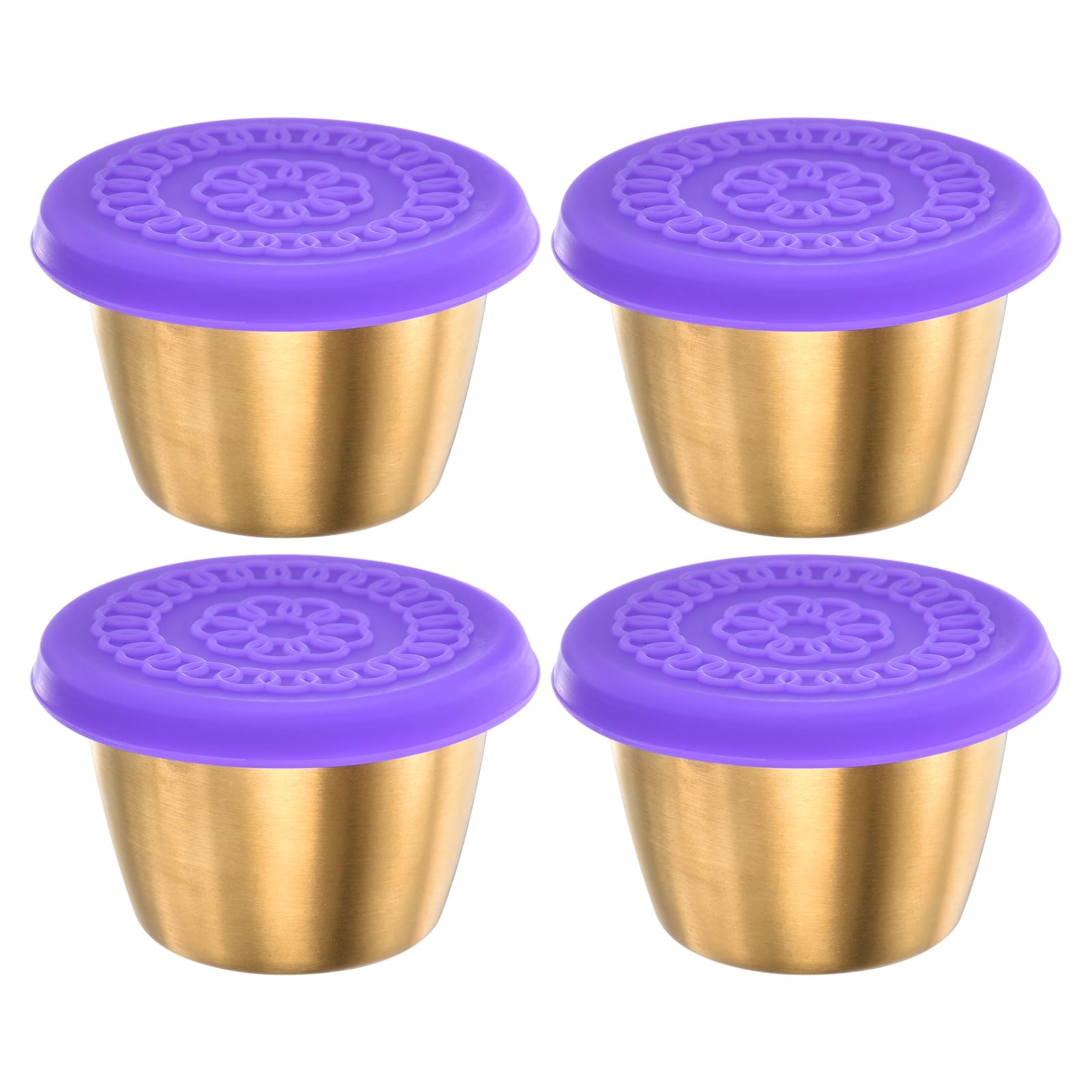 Uxcell 4pcs Stainless Steel Salad Dressing Container, 2.4oz Reusable Bowls with Lids, Dipping Cups for Lunch Bento Box, Picnic and Travel, Purple