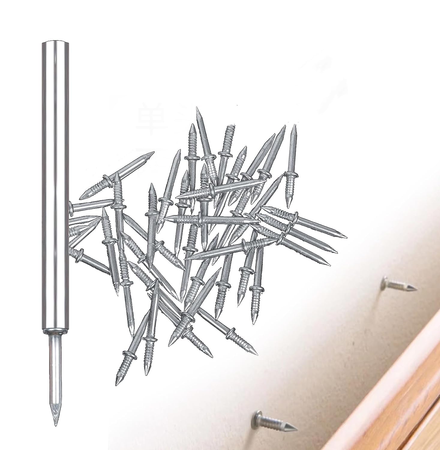 Double Headed Skirting Nails, Double-Head Skirting Thread Seamless Nail with Specific Sleeve Tool, Non Marks Skirting Board Nails, Invisible Security Small Screws Nails for Home Improvement (200Pcs)