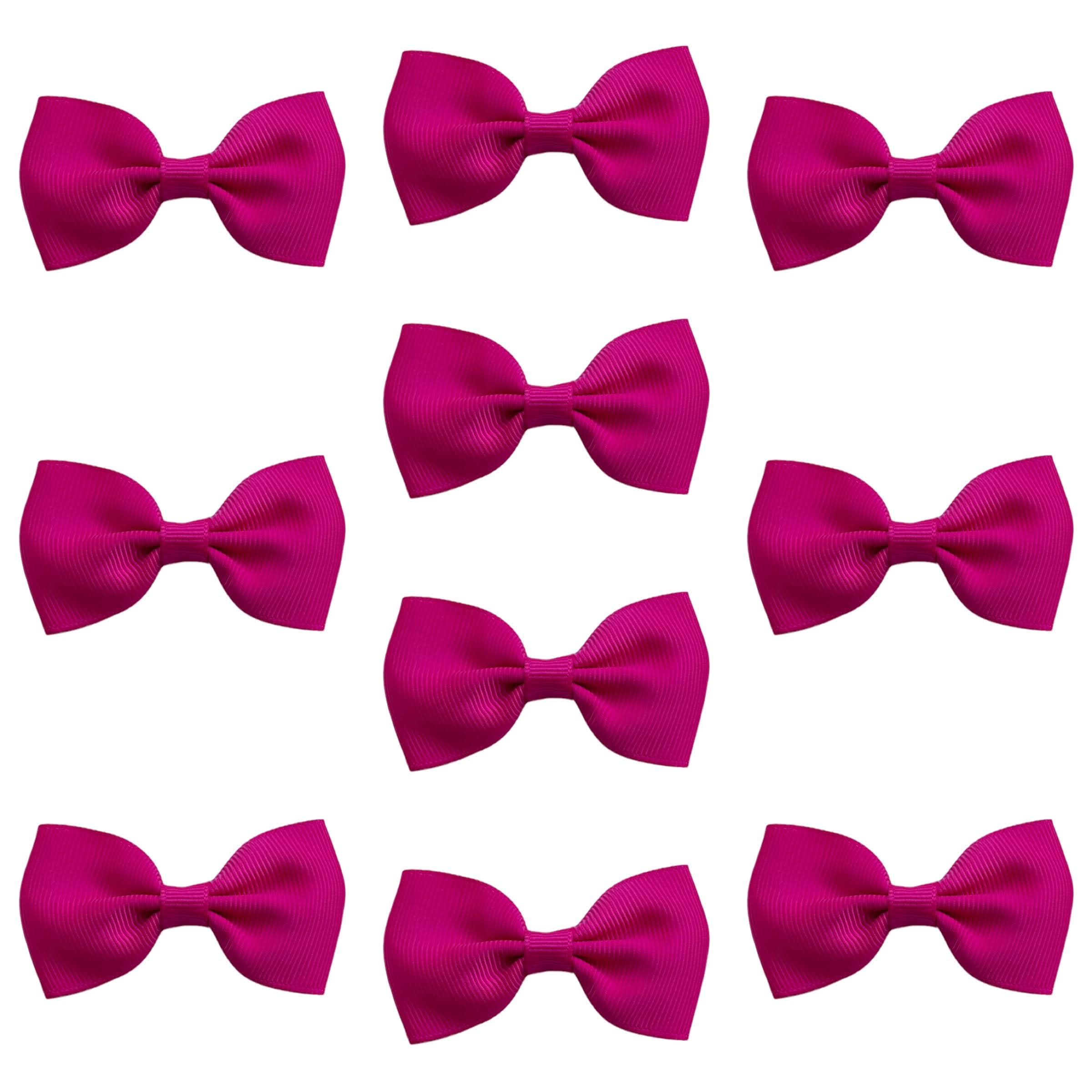 Magenta Hair Bows Clips Slides Grips Grips 2.7" inch Soft Ribbon Small Straight School Hairbows for Girls 10pcs