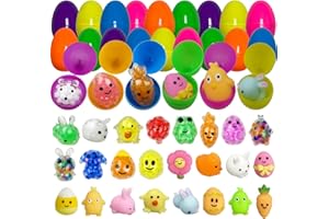 Anditoy 24 Pack Plastic Prefilled Easter Eggs with Easter Squishies & Stress Balls Toys Inside for Easter Basket Stuffers Gifts Eggs Fillers Party Favors