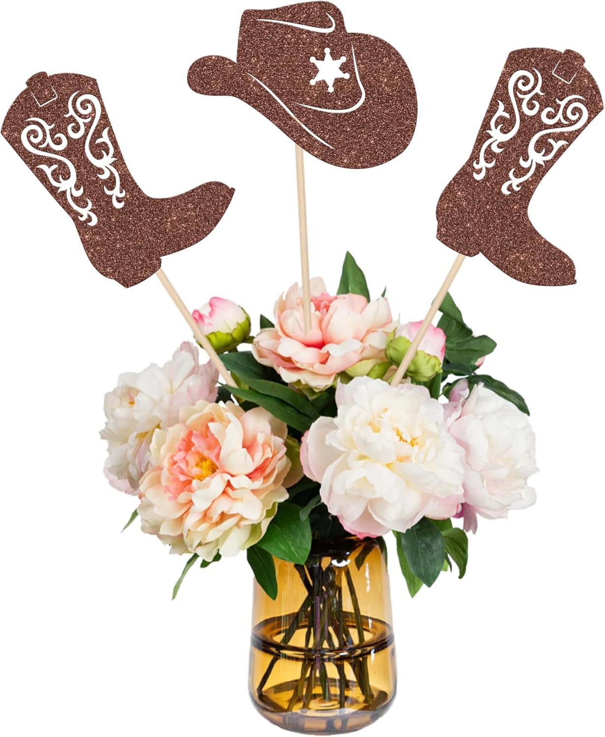 12 Pack Cowboy Centerpiece Sticks Cowgirl Hats Boots Table Flower Centerpieces Sticks Western Party Decorations for Boys Girls Western Theme Baby Shower Birthday Party Centerpieces Supplies