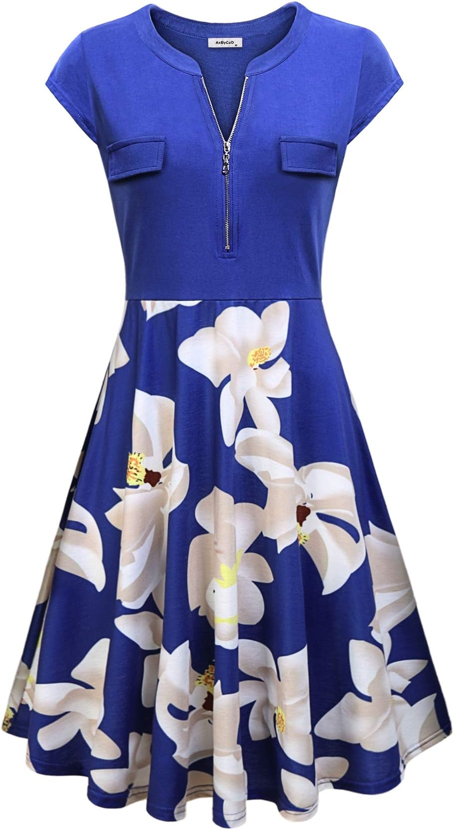 Women's Vintage V Neck Cap Sleeve Casual Patchwork A Line Dress