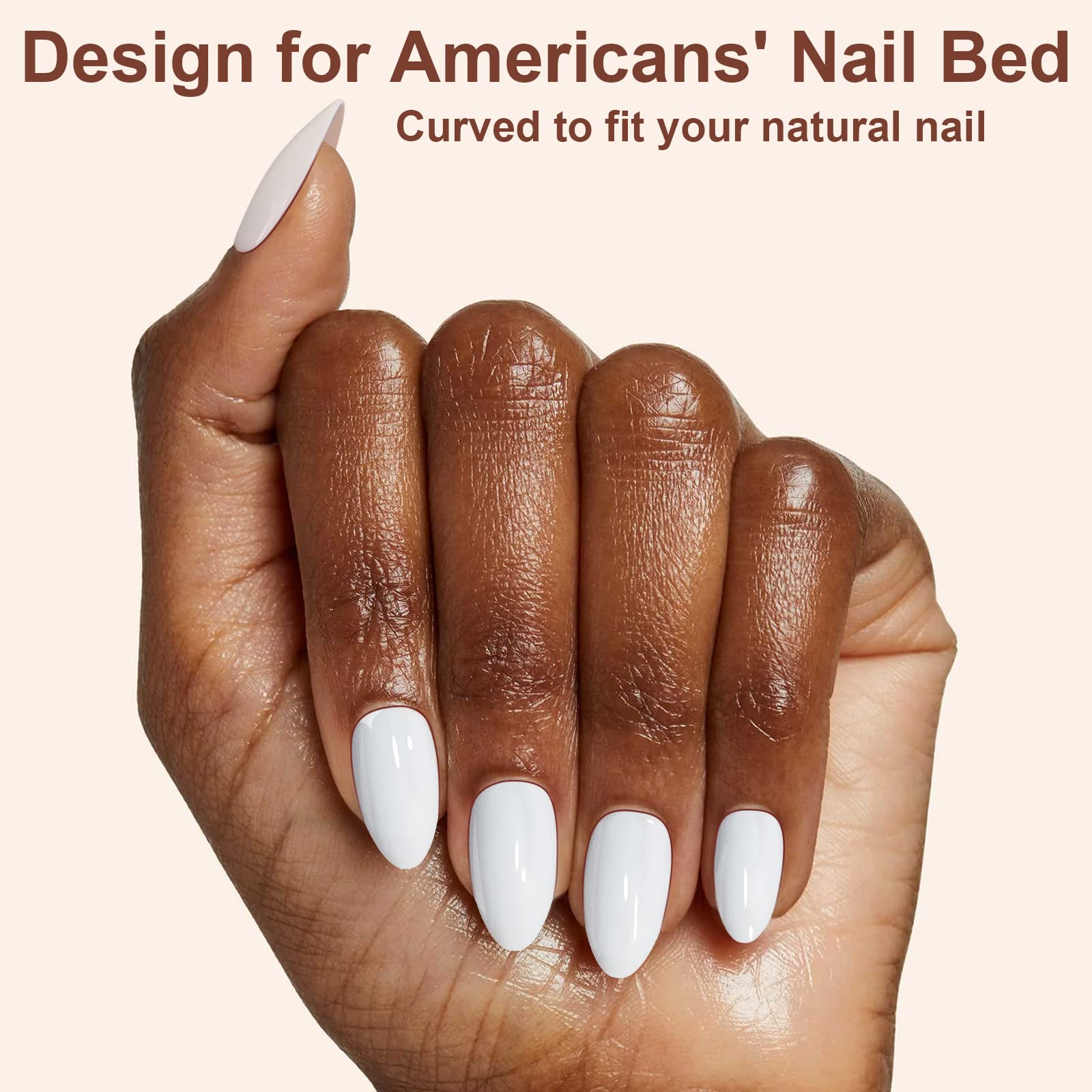 Polychrome&air Press On Nails Medium Almond ABS Natural Fit Fake Nails with Jelly Glue Reusable Manicure Glue On Nails Women and Girls False Nails UV Gel Cover Glossy Nails 15Sizes 30PCS（Pearl White） - Image 3