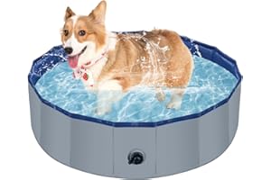 YSJILIDE Portable Dog Pool PVC Pet Swimming Pool Bathtub Collapsible Dog Pool, Hard Plastic Pool for Pets to Swim and Bath (S-32" x 8" Dark Grey)