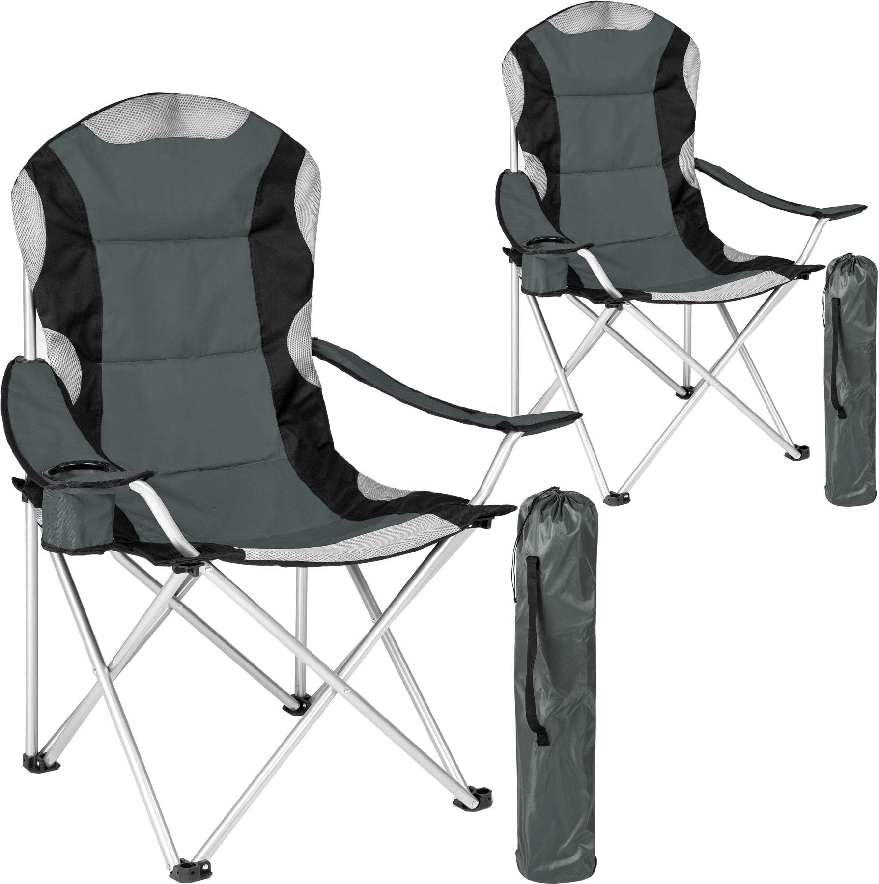 TecTake Folding upholstered camping chair with drink holder & bag