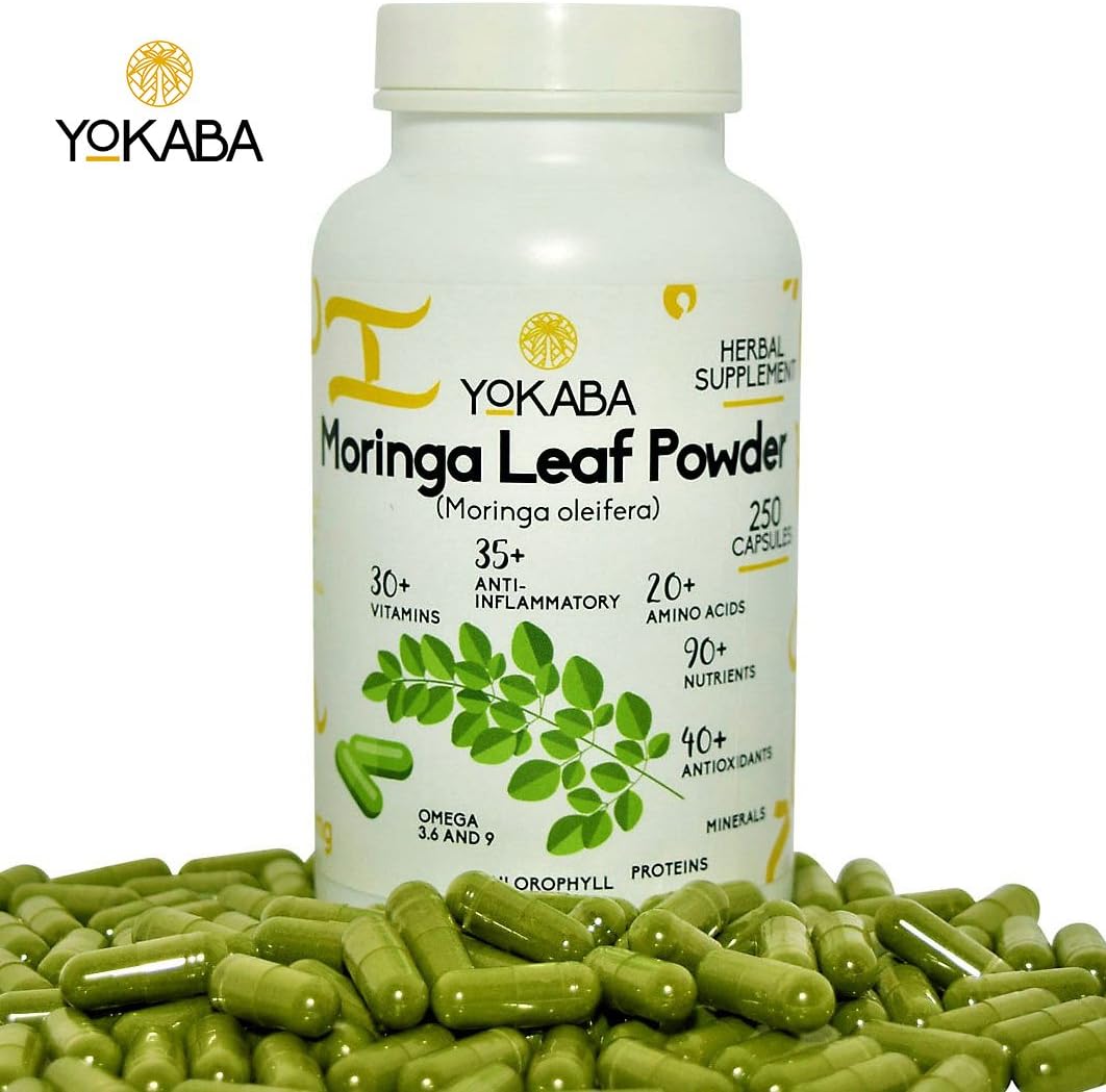 250 Capsules Moringa Oleifera Leaf Powder 500mg - Organic, YOKABA