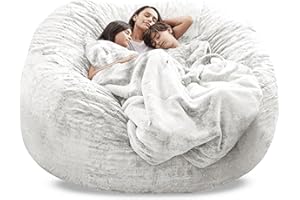 AHWEKR Bean Bag Chair Cover, Durable Comfortable Chair PV Fur Bean Bag Sofas Faux Fur Sofa Living Room Sofa Bed Large Bean Bag Chairs for Adults (No Filler,Cover only) 6ft White