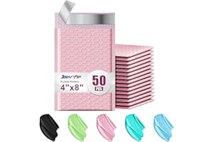 JollyTrip Poly Bubble Mailers 4x8 Padded Envelopes #000 50pcs, Self Seal Shipping Envelopes Padded Packaging for Small Business (Sakura Pink)