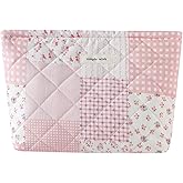 Lestikave Quilted Cotton Makeup Bag,Coquette Floral Quilted Cosmetic Bag, Travel Toiletry Makeup Bag for Women and Girls, Aesthetic Travel Organized Cosmetic Pouch(09 Patchwork Pink)