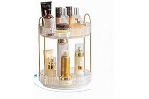 Rotating Makeup Organizer, 2 Tier Large Capacity Perfume Organizer, Cosmetic Organizer for Vanity Bathroom Bedroom, White