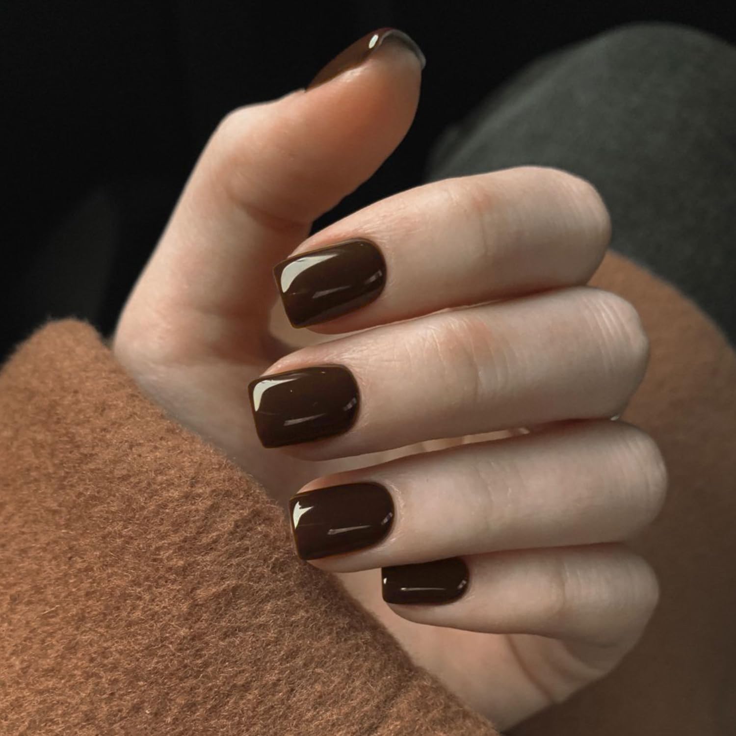 Deep Brown Press on Nails Short,KXAMELIE False Nails Short Square Nails Press ons,Acrylic Nails Glue on Nails Set,Stick on Nails for Women Fake Nails for Girls Daily Wear in 24PCS - Image 3