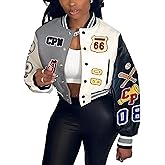 Glitrandi Varsity Jacket Women with Patches Print Cropped Bomber Leather Jacket Women 2025 S-XXL