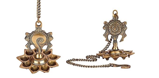 Crafthut Brass Hanging Nila Vilakku Oil Lamp (Gold_5 Inch X 4 Inch)