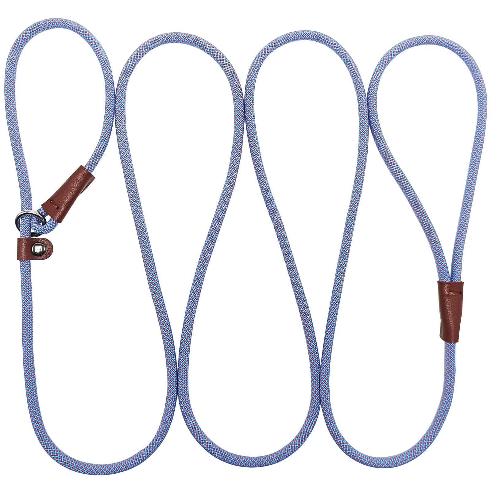 MayPaw Dog Slip Lead | 7ft Nylon Training Lead Slip-On Rope Leash | 6mm & 12mm Diameter Thick Nylon Pet Leash No Collar or Harness Needed | Suitable for All Dog Breedds (6mm X 2.1m, Blue dot)