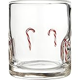 Slant Collections Christmas Glasses Double Old Fashioned Icon Handblown Cocktail Glass, 14-Ounce, Candy Canes