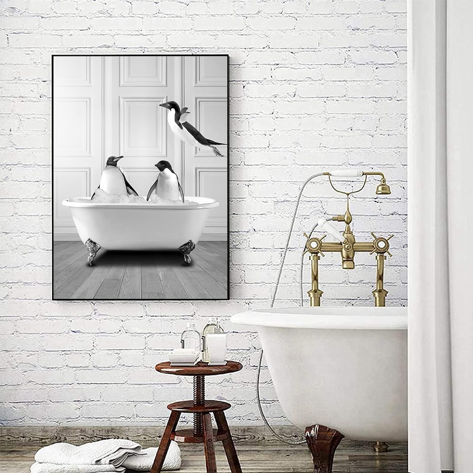 LYBOHO Black White Scottish Highland Cow Bathroom Pictures Funny Animal in the Bathtub Canvas Pictures for Living Room Bathroom Bedroom Decorative Frameless (1 Piece, 50 cm x 70 cm, QE3)