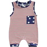 Twopumpkin Newborn Baby Boy Girl 4th of July Outfit American Flag Romper Sleeveess Jumpsuit Memoroal Day Patriotic Clothes