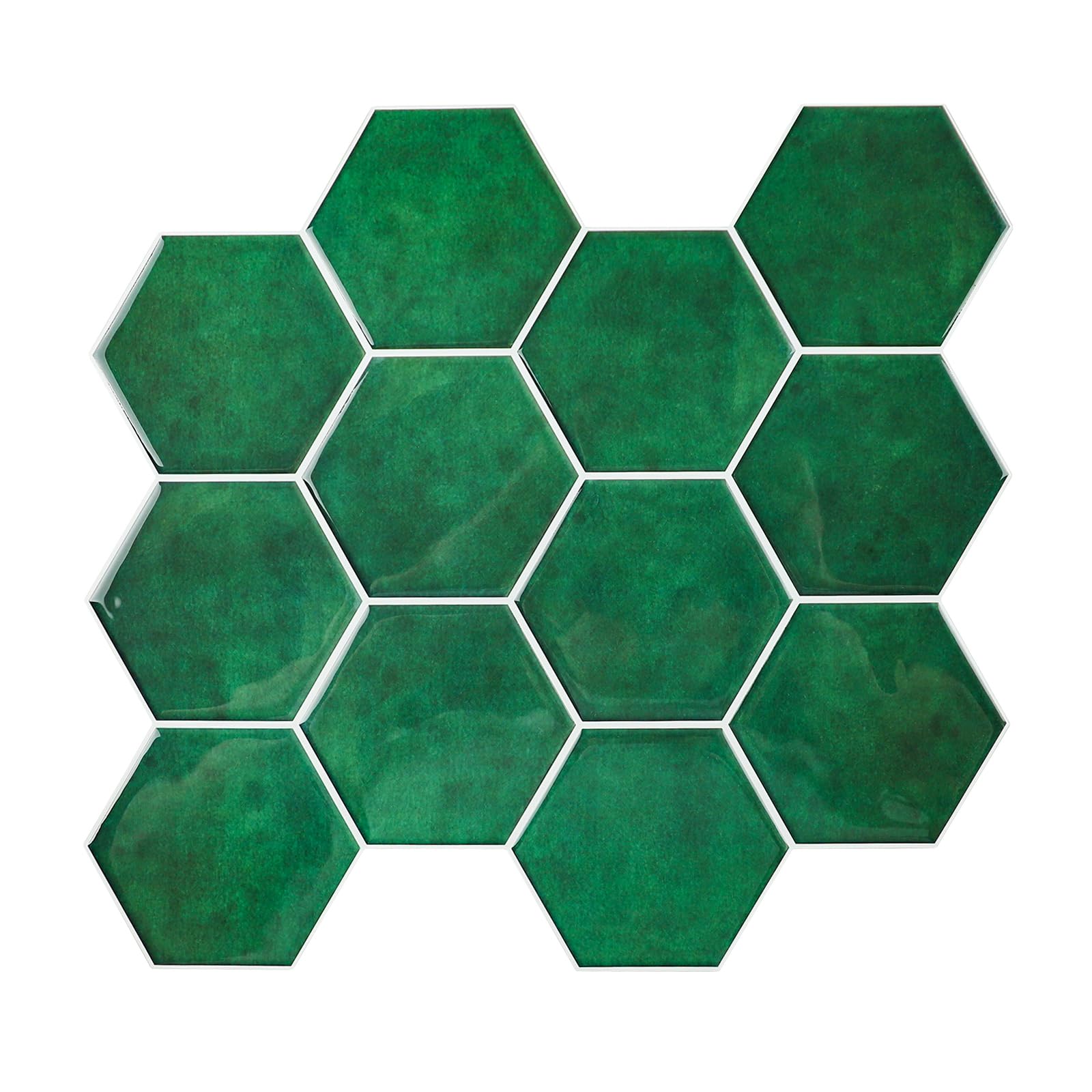 Green Hexagon Peel and Stick Backsplash, Thicker Version Removable Renter Friendly Backsplash Honeycomb Stick on Wall Tiles for Kitchen Bathroom (10 Sheets, 11.8" x 11.1")