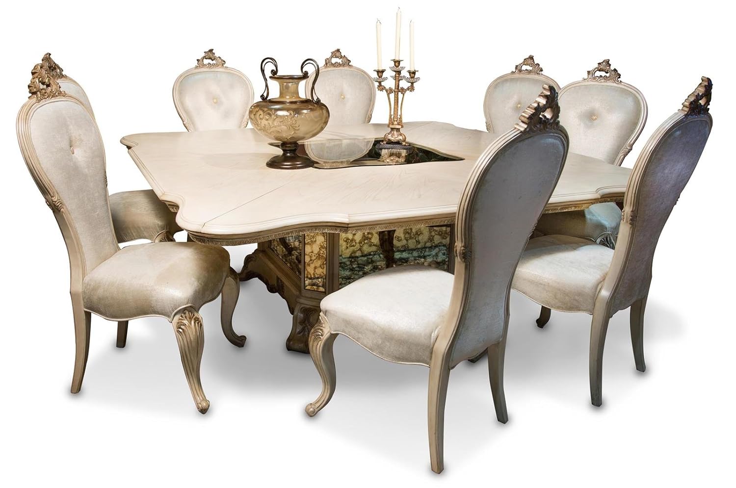 AICO Platine de Royale Champagne Square 7 Piece Dining Room Set with Table and 6 x Side Chair