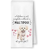 YRDBGHZDF Maltipoo Gifts Kitchen Towels, Gifts for Dog Lovers Dish Tea Towels, Dog Mom Dad Gift, A Kitchen is Not Complete Without a Maltipoo Decorative Hand Towel, 16x24 Inch