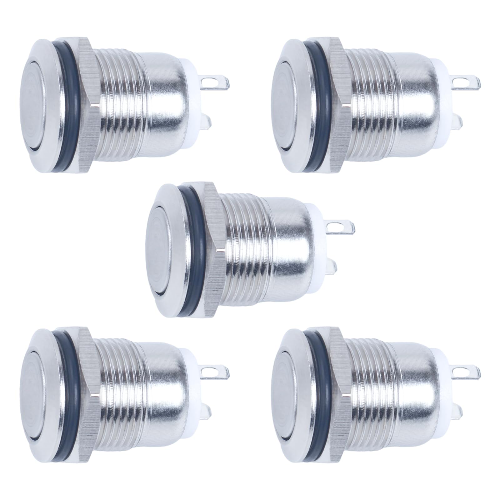 Larcele 12mm Mini Push Button Switch Waterproof Momentary Metal DIY Switch 5 Pieces JSANKG-01 (Flat Head)