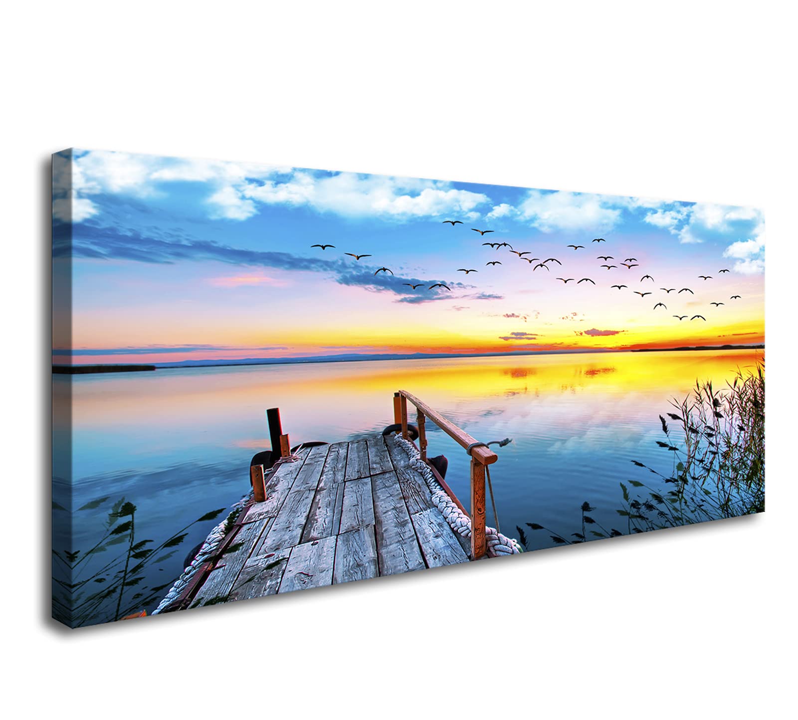 Photo 1 of ***DAMAGED - WARPED - SEE PICTURES***
XXMWallArt FC2250 Jetty In The Sunset Lake Wall Art Canvas Prints Painting Nature Pictures Framed Landscape Paintings Canvas Wall Art for Living Room Bedroom Kitchen Home and Office Wall Decor Size: 40L" x 20W"