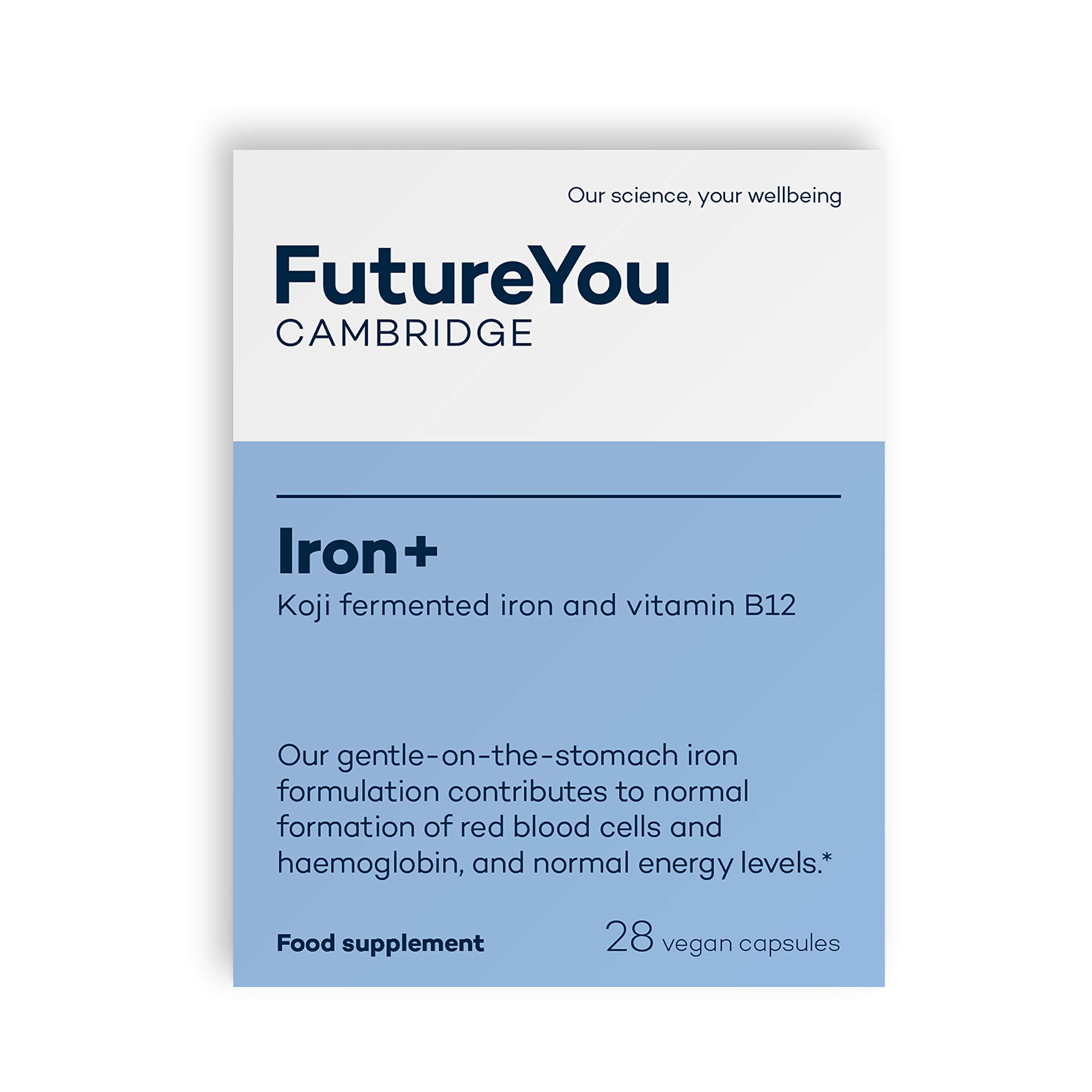 Iron+ Supplements – Energy Tablets with Koji Fermented Iron and Vitamin B12 – 28 Day Supply – Blood Supplement for Normal Formation of Red Blood Cells – Vitamins for Tiredness by FutureYou Cambridge
