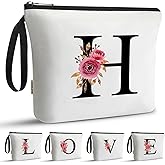 A-Z BAG Personalized Makeup Bag, Birthday Gifts for Women Mom, Gifts for Best Friend, Bride Bridesmaid Cosmetic bag (H, White)