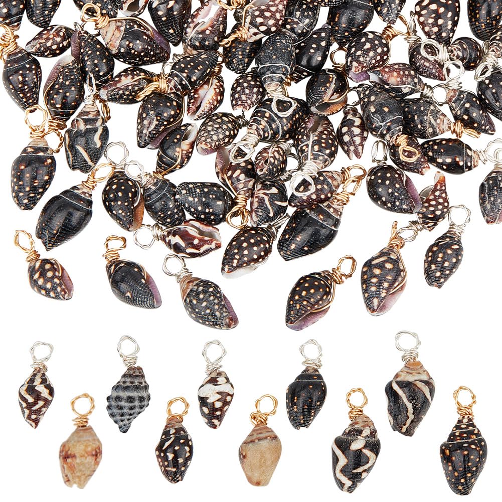 GOMAKERER 100 Pcs Natural Shell Charms, Coconut Brown Seashell Pendants Summer Theme Spiral Shell Charms for Necklace Bracelet Jewelry Making
