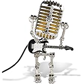 Xmpmrb Xmpmrp Vintage Microphone Robot Lamp, Metal Microphone Robot Lamp with Mini Guitar, Vintage Light Home Decor Nightstand Desk Lamp for Bedroom, Bar, Restauran (Black
