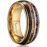 Zillaly 8mm Men's Gold Galaxy Ring, Tungsten Wedding Band with Purple Blue Opal and Chamfered Sparkling Finish - Comfortable Size 7-14, Comes in a Beautiful Gift Box