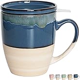 Bosmarlin Ceramic Tea Cup with Infuser and Lid, 16 Oz, Dishwasher and Microwave Safe, 5 Colors to Choose, Reactive Glaze, Steeping Tea Mug with Strainer (Deep Blue)