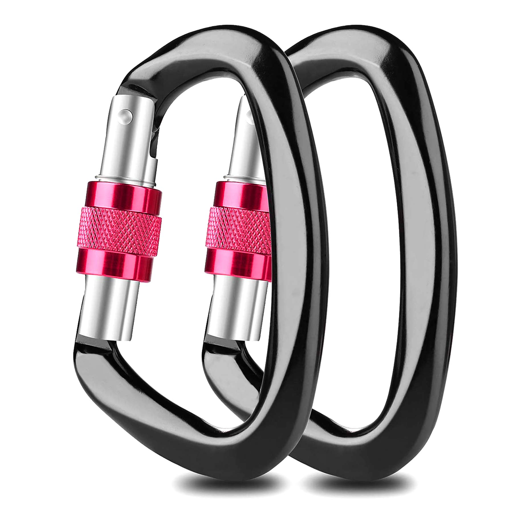 Zariocy 2 Pack Clip Hook Locking 25kN, D Ring Clip Rated Screw Gate Lock Hooks Karabiner, for Hammock Swing Dog Leash Hiking Boating Household Keyring and Utility (Black)