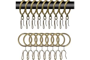 WISION 40 Pcs Metal Curtain Rings & Hooks - 30 mm Internal Diameter Decorative Curtain Hanging Rings (Green Bronze)