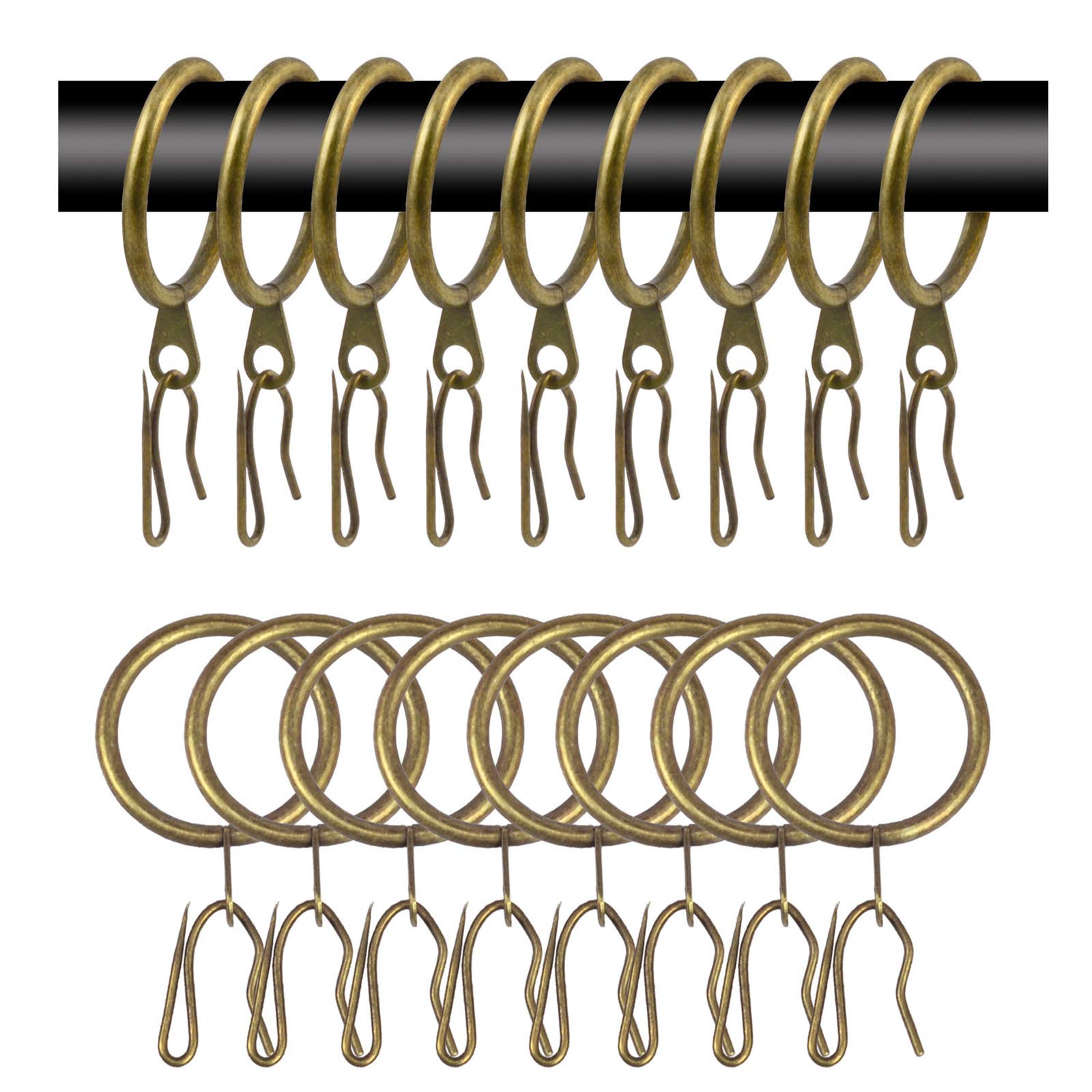 Photo 1 of 40 Pcs Metal Curtain Rings & Hooks - 30 mm Internal Diameter Decorative Curtain Hanging Rings (Green Bronze)