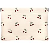 Ksriylm Pink Red Cherry Leather Small Makeup Pouch Set for Women Make Up Bag for Purse Waterproof Initial lipstick Makeup Cosmetic Bags Pouches for Purse Aesthetic Travel Toiletry Bag