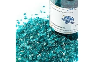 TWINKLING High Luster Fire Glass Stones Glitter, Broken Shattered Gems Chips Crushed Glass Stones for Fire Pit, Crafts Resin Art, Aquarium Garden Decoration, 9-12mm(370g/13oz.) (Turquoise)