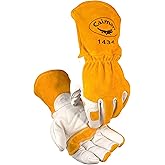 Caiman Premium Cow Grain MIG/Stick Welding Gloves, Cotton/Fleece Insulation, Kontour Design, White/Gold, Large (1434-5)