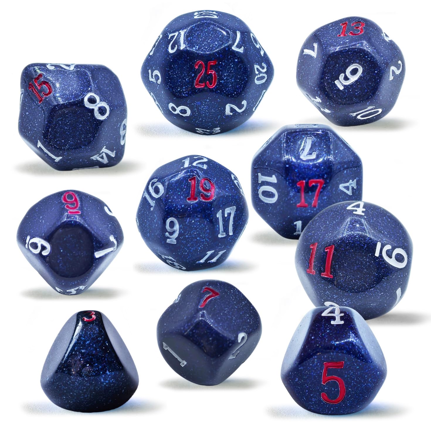 10 Pieces Odd Numbered Polyhedral Dice Set D3-D25, Odd Number Dice D3, D5, D7, D9, D11, D13, D15, D17, D19, D25 for Role Playing Table Games (Glitter Blue Set)