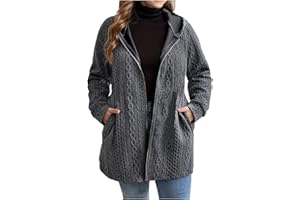 Women's Plus Size Textured Coats Zip Up Casual Hooded Long Sleeve Jacket with Pockets Fall Winter Solid Outerwear