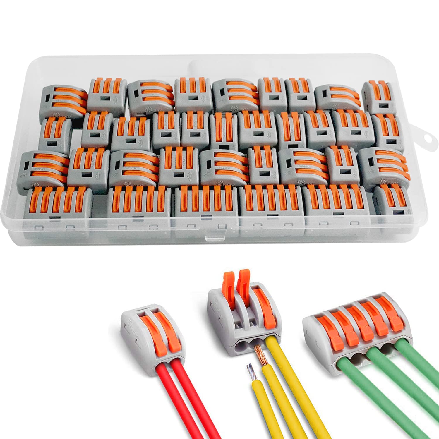 ZFYQ Compact Wire Connectors, 35 Pieces of Cable Terminal Blocks Quick Spring, with Clamp 2-Port 15Pcs, 3-Port 15Pcs, 5-Port 5Pcs, for Solid, Stranded and Flexible Wire
