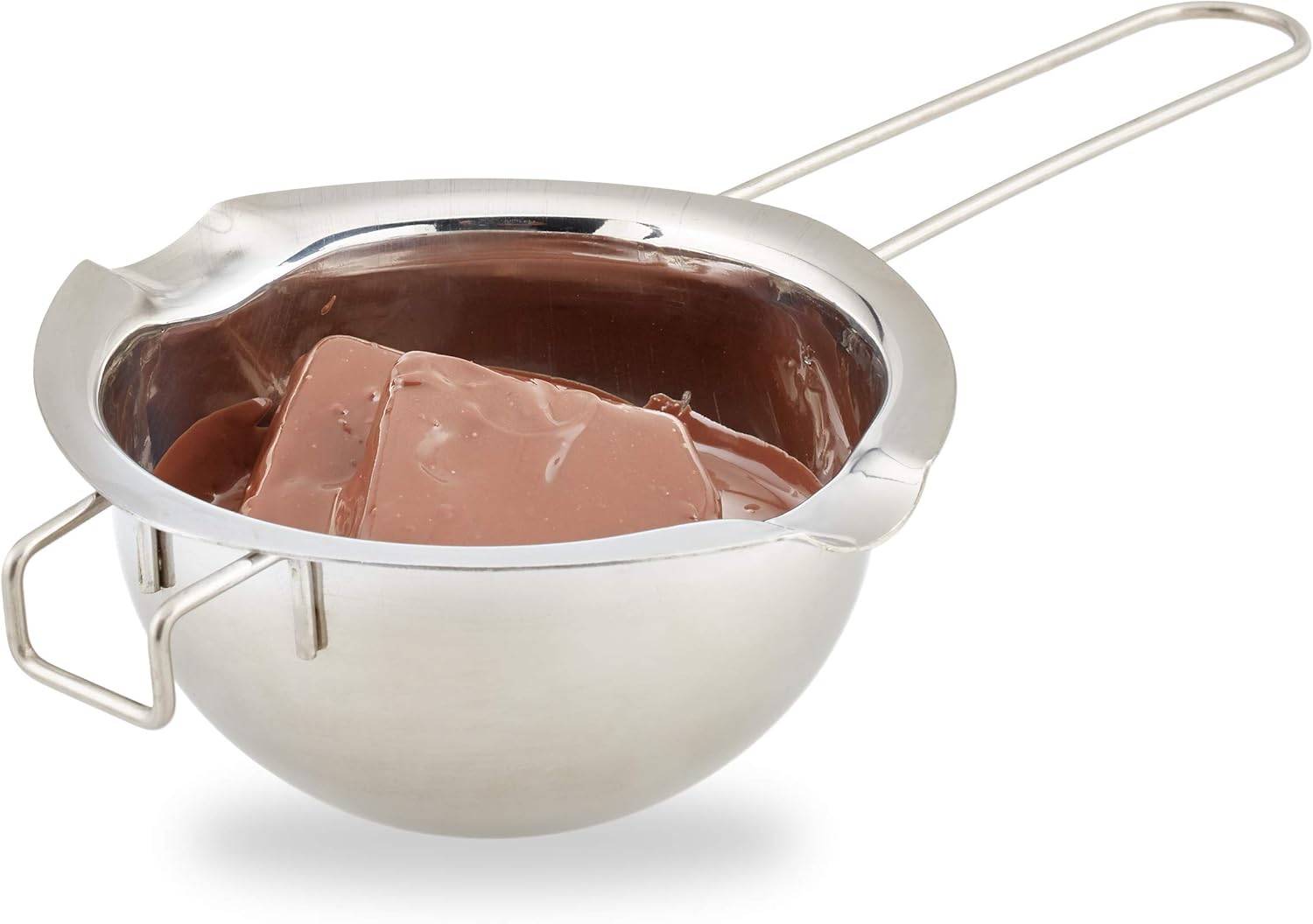 Relaxdays Schmelztopf Edelstahl, H x B x T: 6 x 24 x 14 cm, Temperiergerät, Schmelztiegel für Butter, Metall, silber