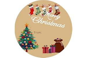 SerpizePaty 120Pcs Merry Christmas Stickers, 2" Xmas to from Stickers for Gifts with Stocking, Christmas Gift Tags Sticker, Xmas Tree Sticker for Gift Presents Envelope Goodie Bag Decor